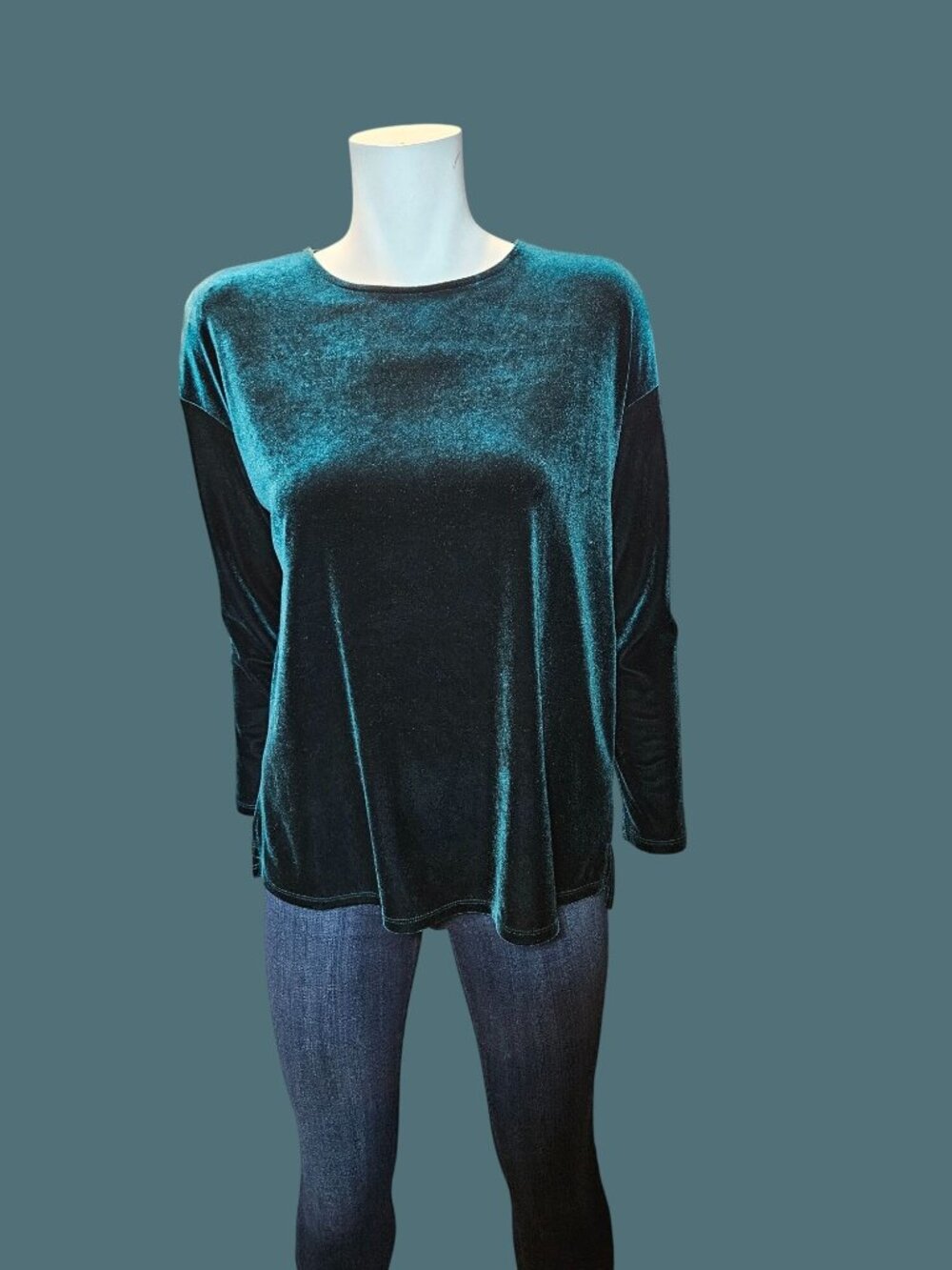 J. Jill Velvet Oversized Dark Romance Festive Green Pullover Top Women XS